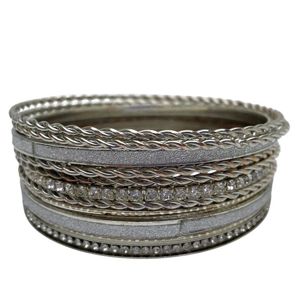 Silver Tone Bangle Bracelets Set of 21 Individual Bracelets - Picture 1 of 5